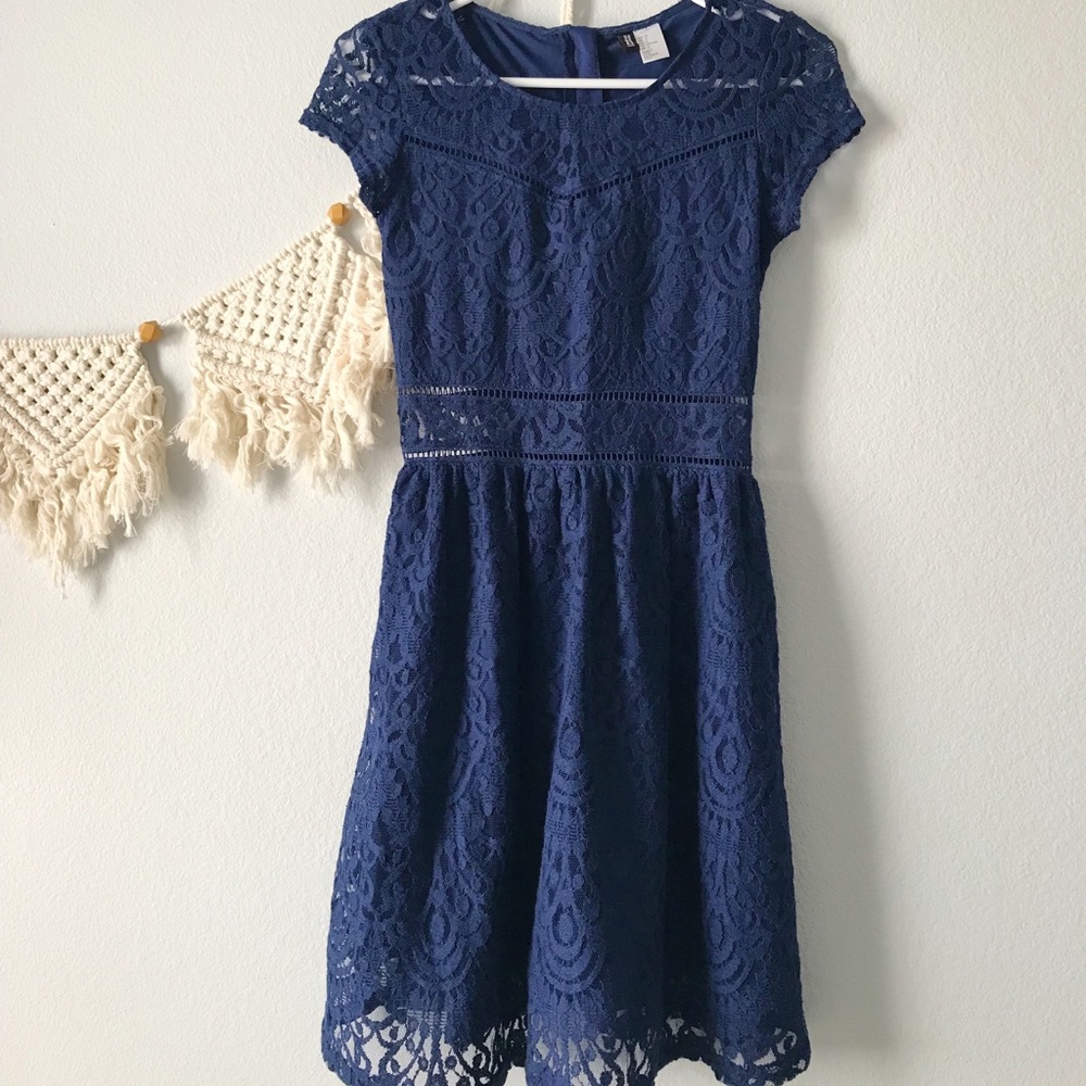 Blue Lace A-Line Dress